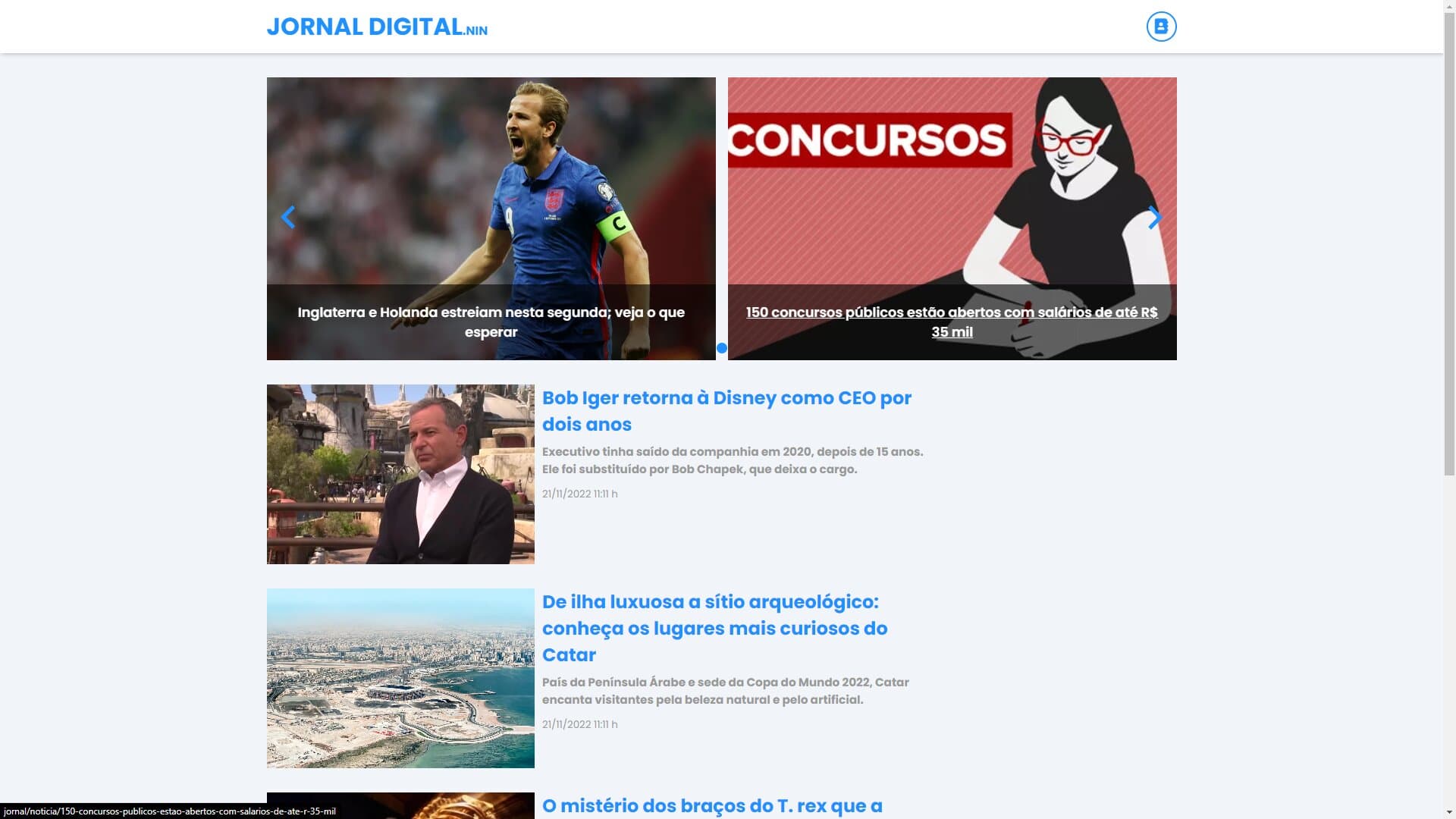 News website developed in 2021, featuring an interactive dashboard.