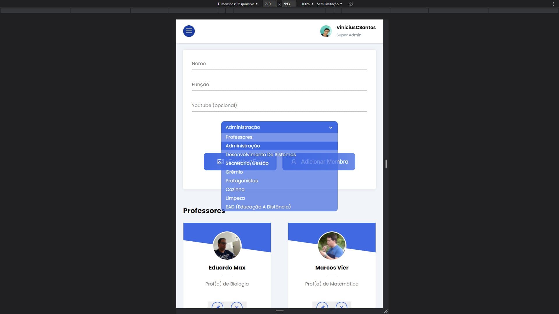 Mobile version of the ETE control dashboard.